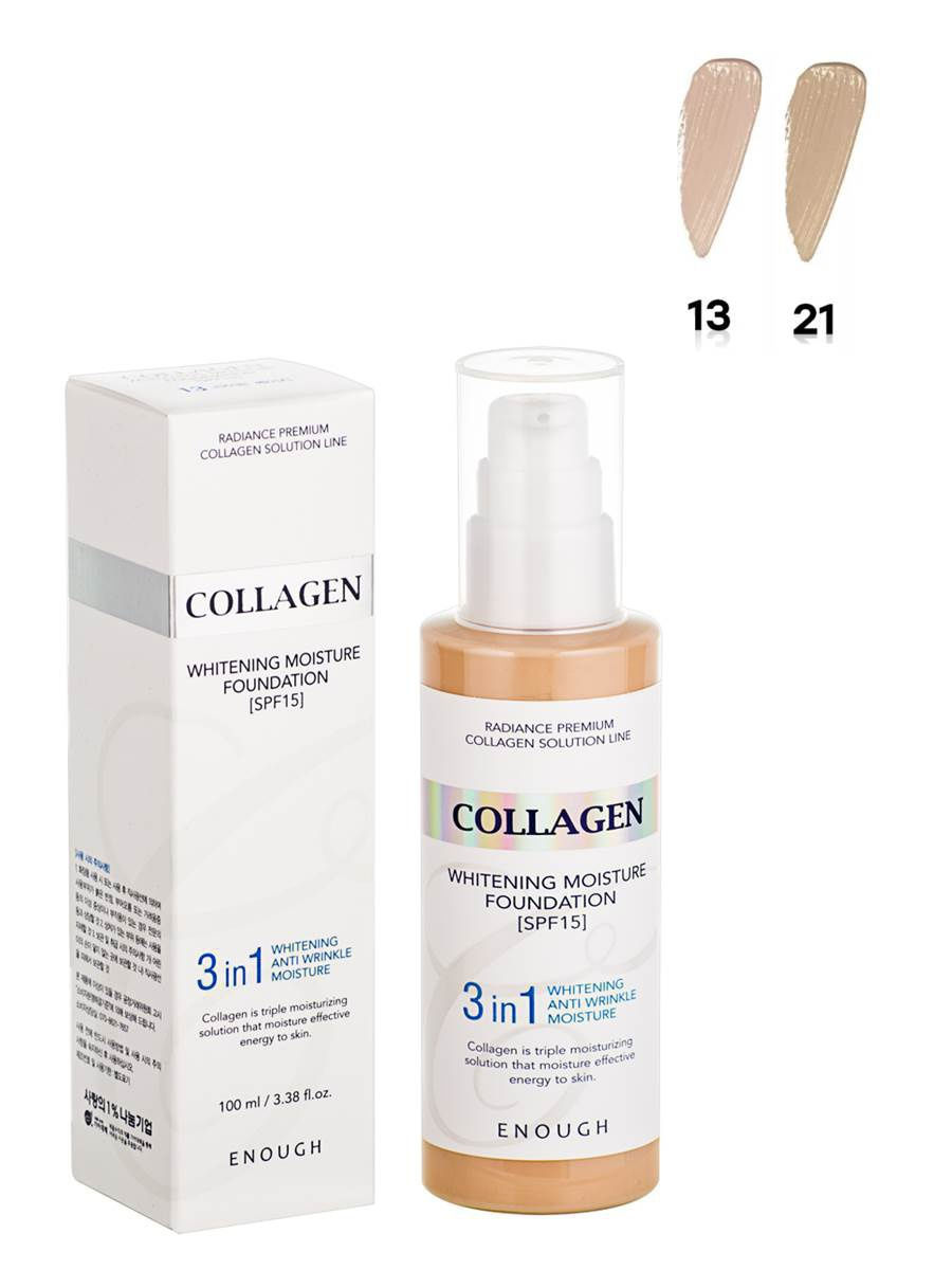 Тональная основа с коллагеном и гиалуроновой кислотой, Collagen Whitening Moisture Foundaio ENOUGH
